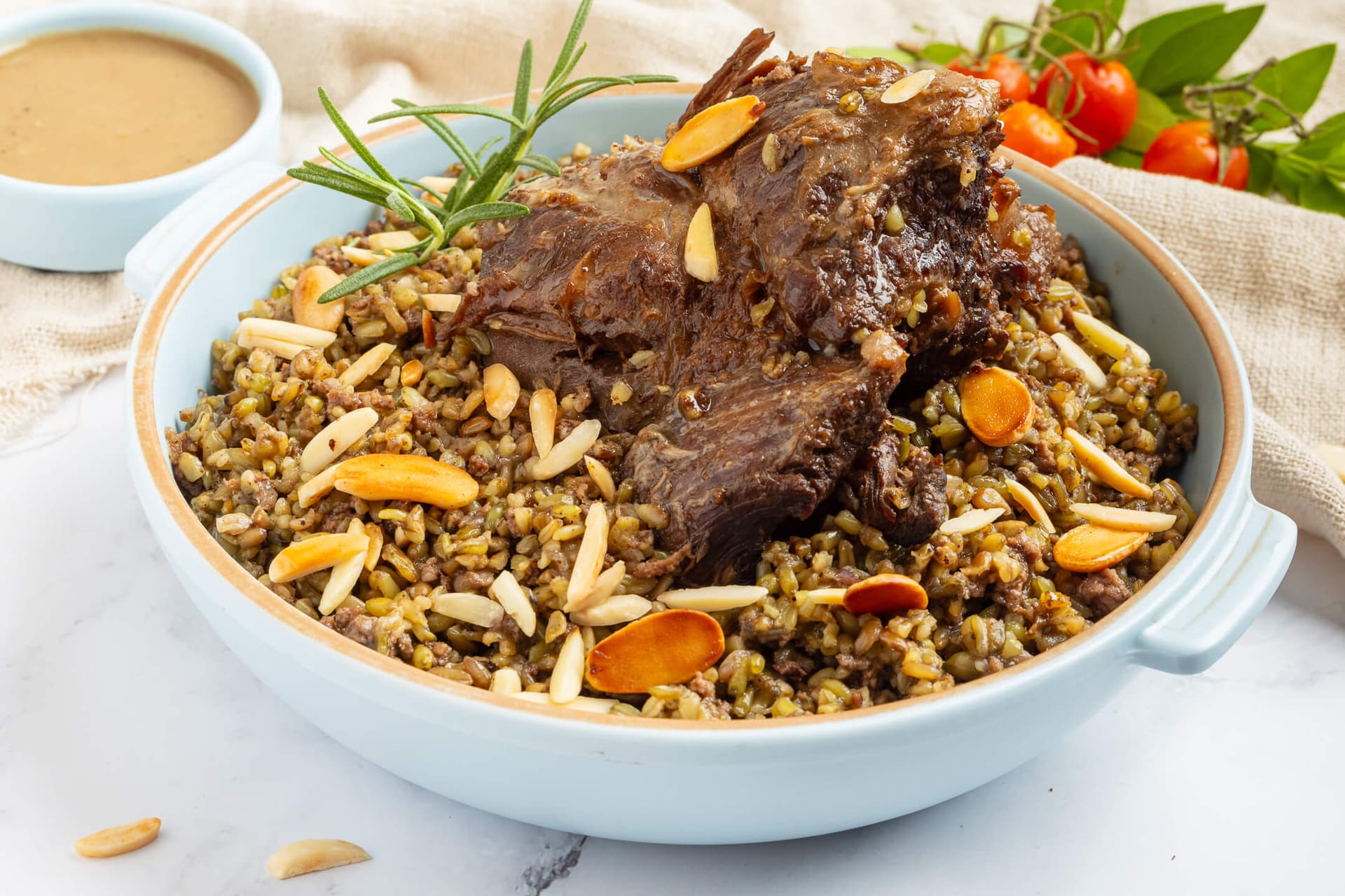 Freekeh with meat — homemade Lebanese lunch
