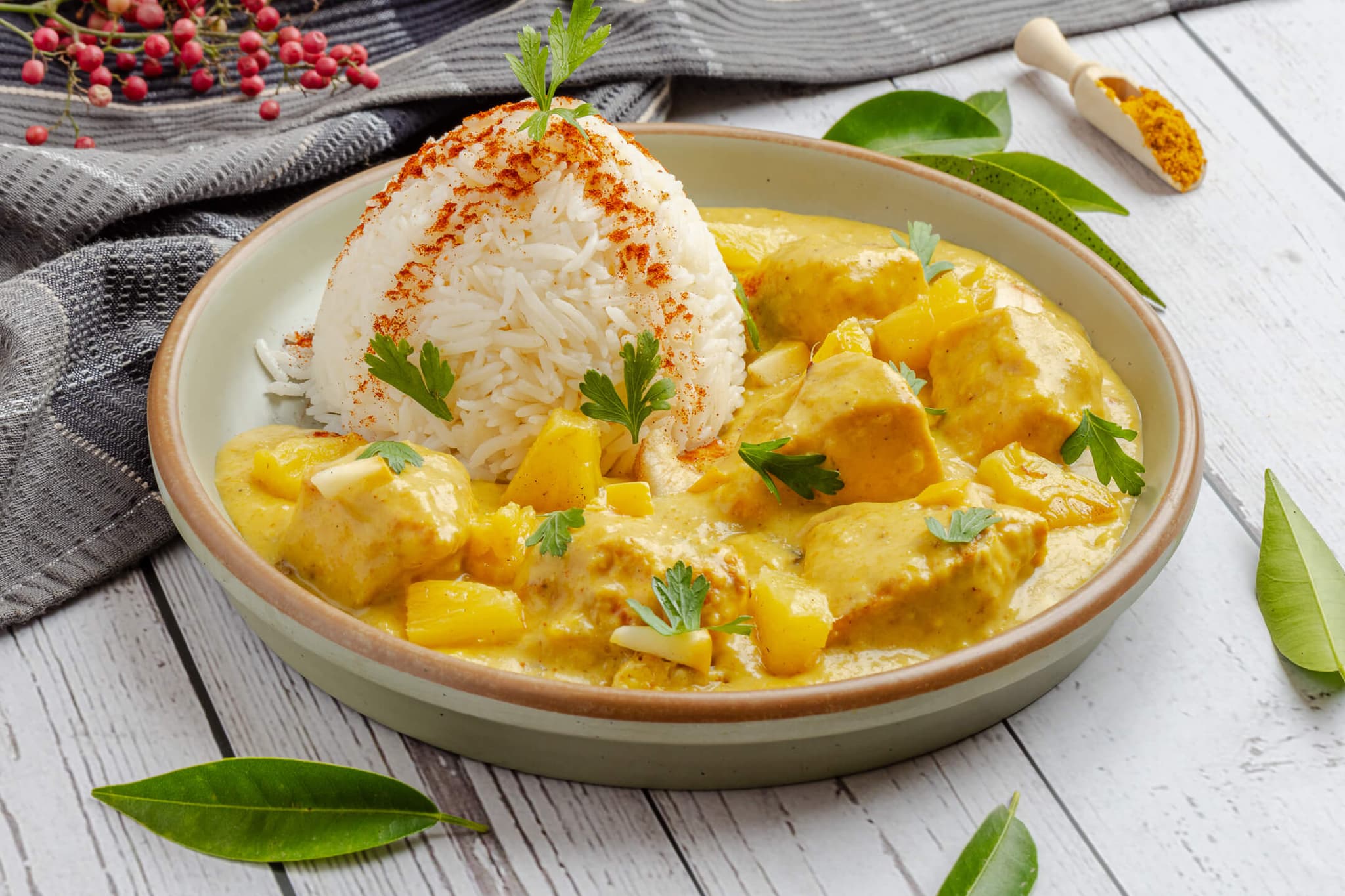 Chicken curry with rice — one of Mahabati daily dishes